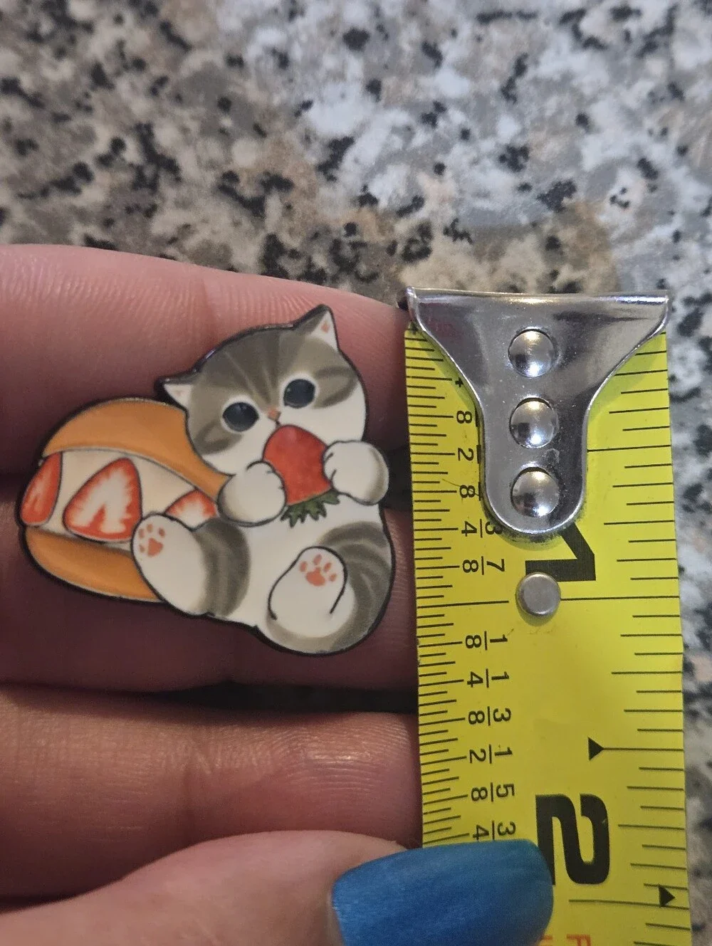 Cute Gray & White Cat Enamel Pin - Strawberry Snack Design